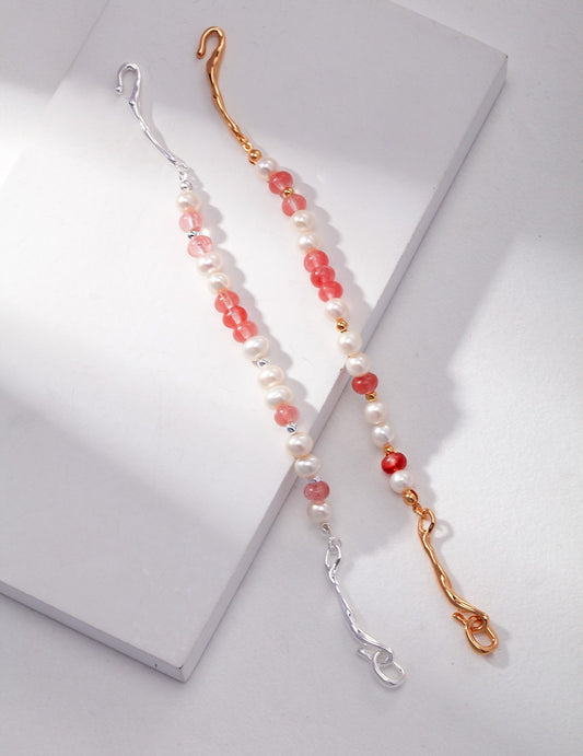 Spring Series Strawberry Crystal Pearl Bracelet