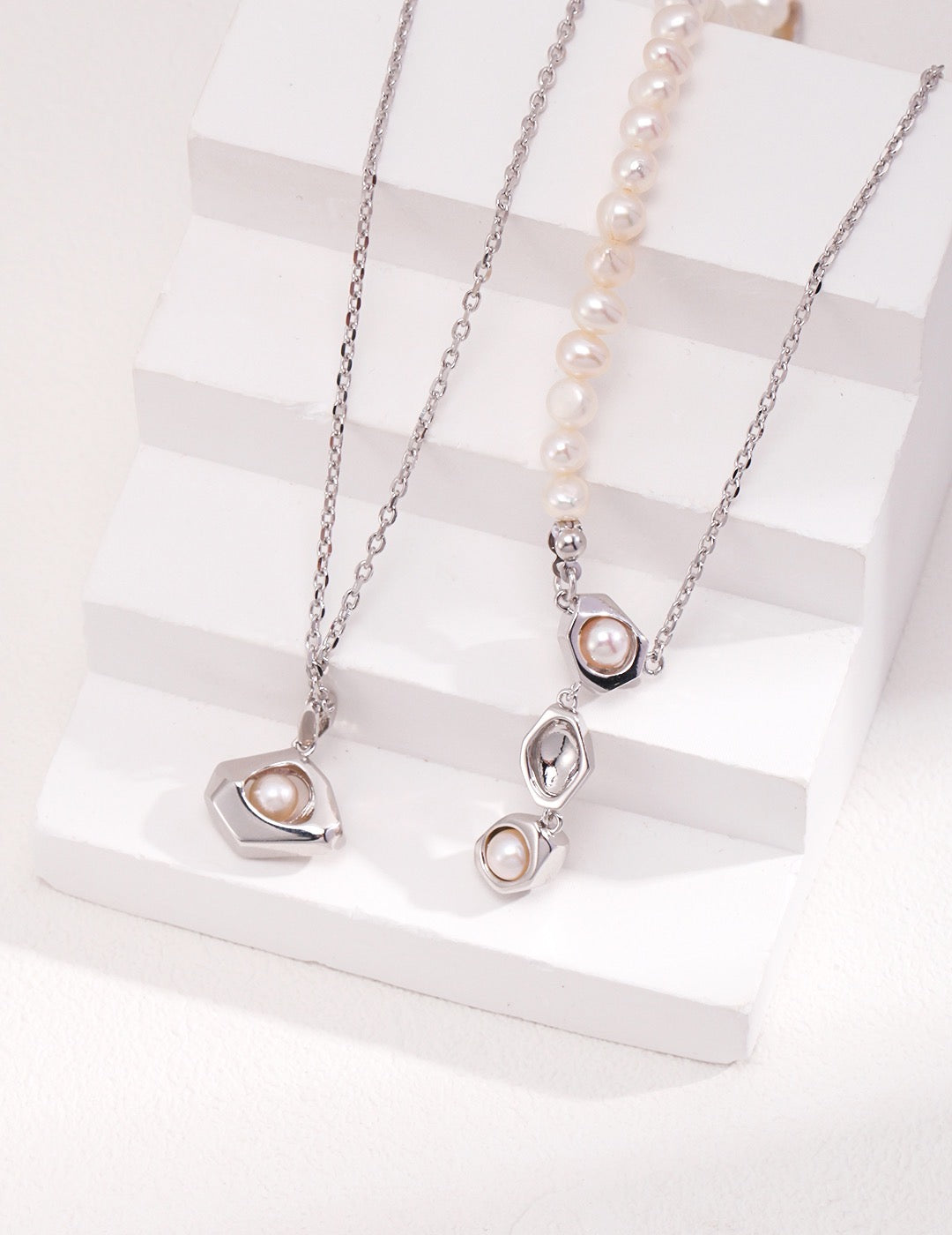 Half-pearl Half-silver Necklace