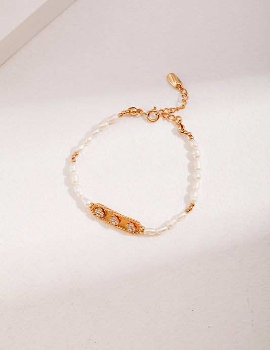 Sterling Silver Zircon Pearl Beaded Bracelet