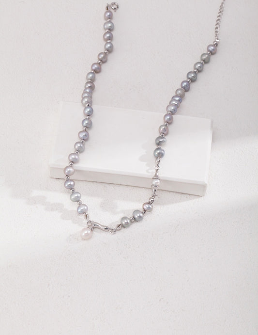 White & Gray Pearl Necklace - YIN BEAUTY