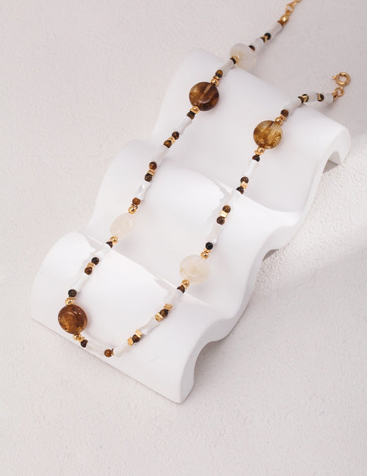 Tiger‘s Eye & Shell Bead Necklace - YIN BEAUTY