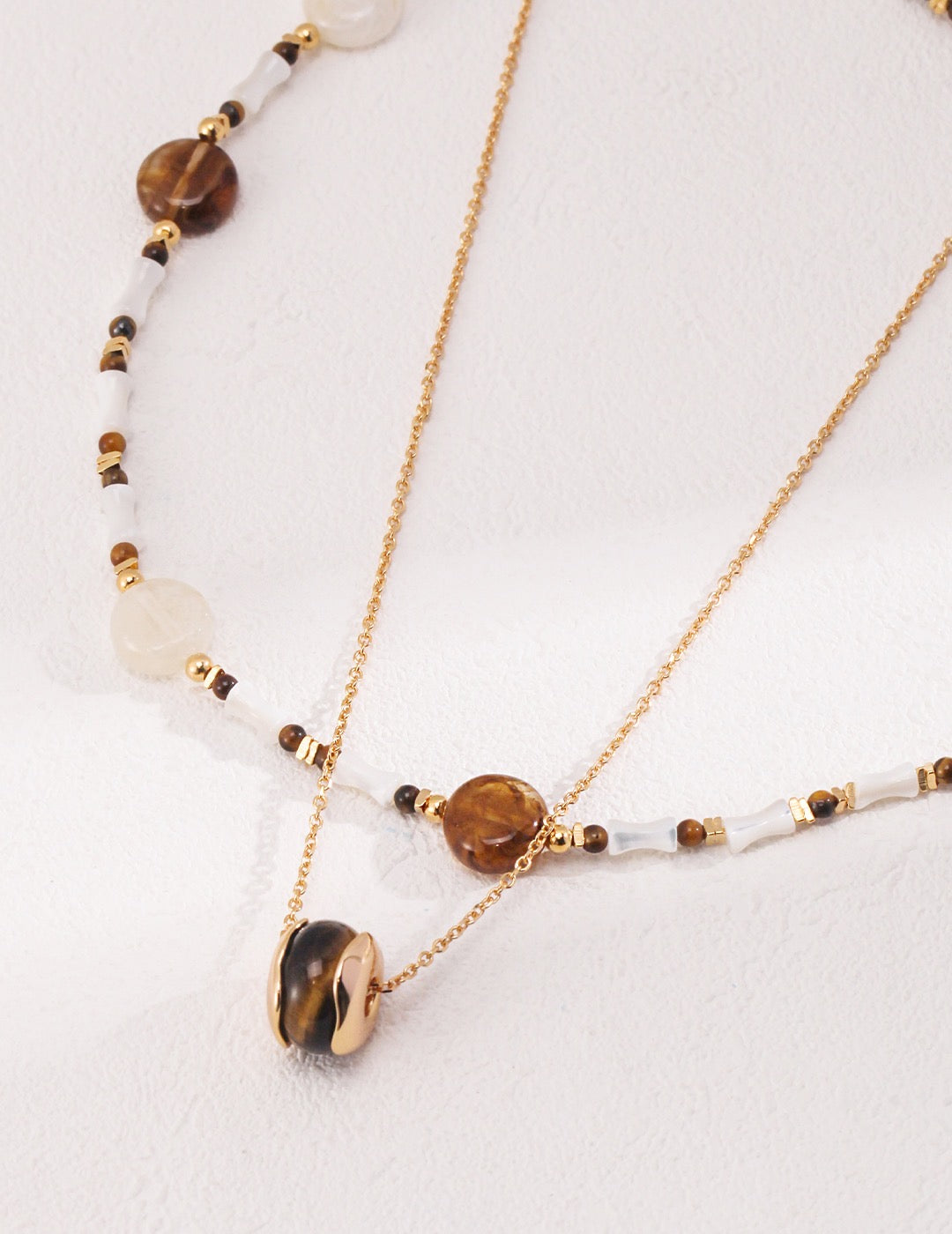 Tiger‘s Eye & Shell Bead Necklace - YIN BEAUTY