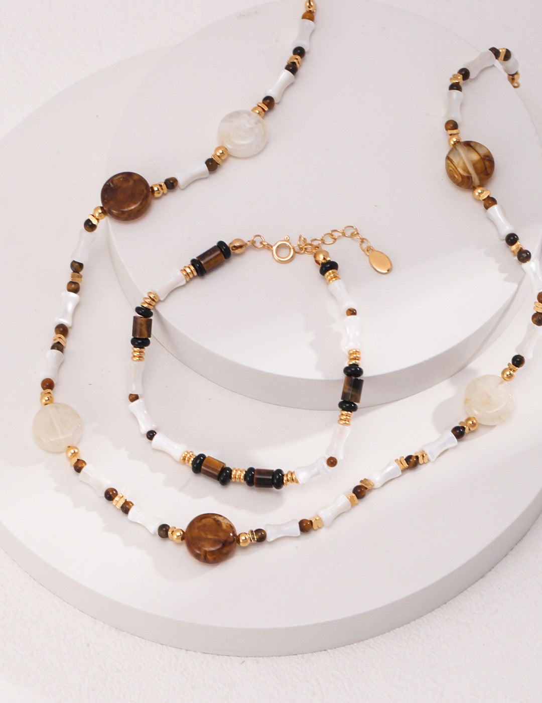 Tiger‘s Eye & Shell Bead Necklace - YIN BEAUTY