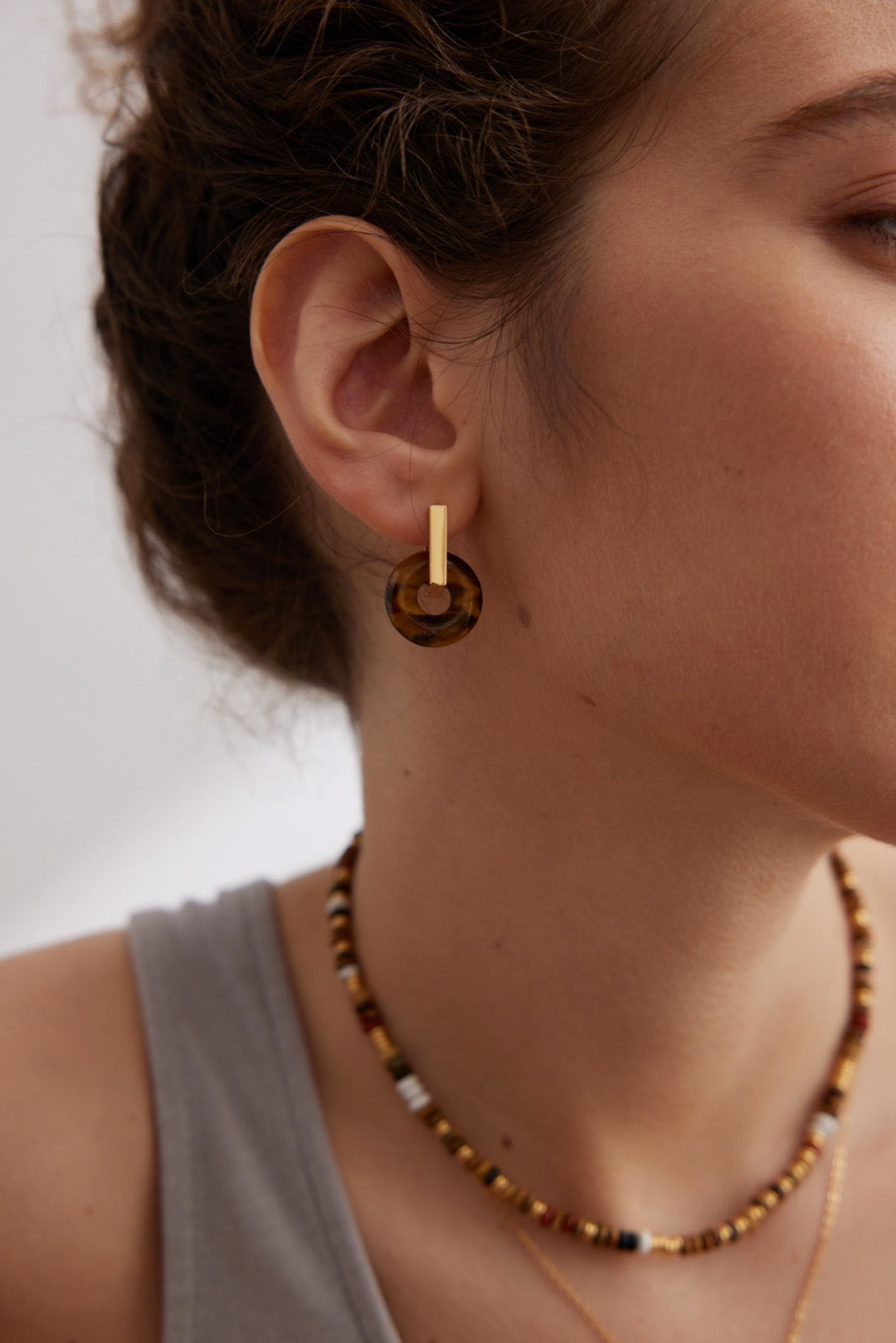 Natural Tiger‘s Eye Earring - YIN BEAUTY