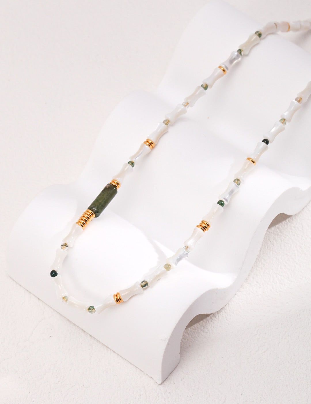 Mother-of-pearl Bamboo Beaded Necklace - YIN BEAUTY