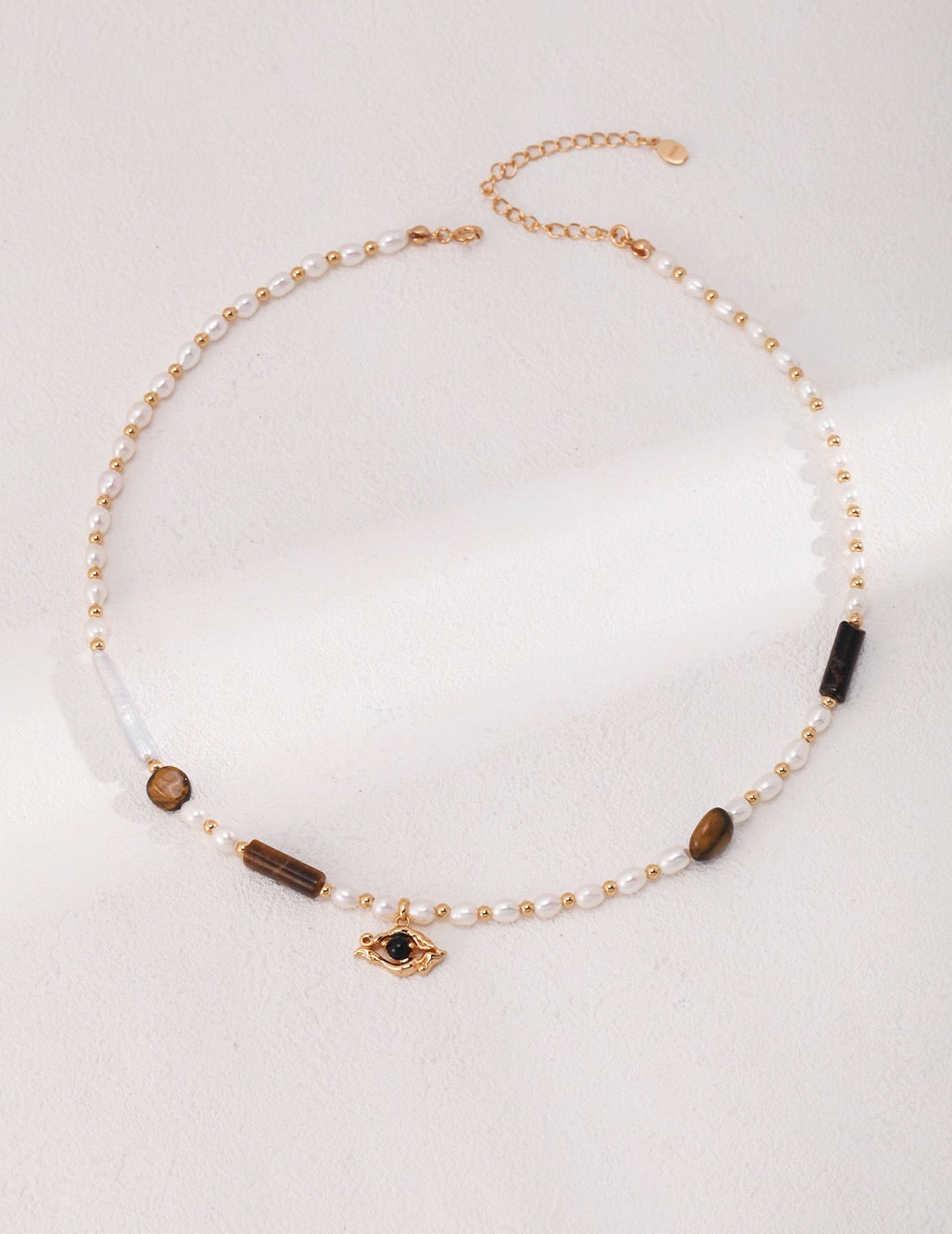 Pearl & Tiger's Eye Necklace - YIN BEAUTY