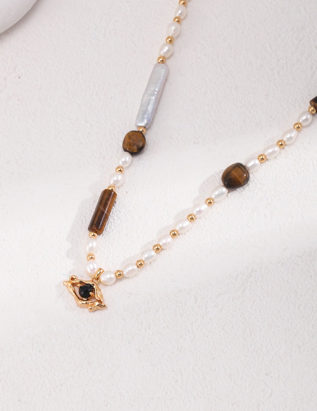 Pearl & Tiger's Eye Necklace - YIN BEAUTY