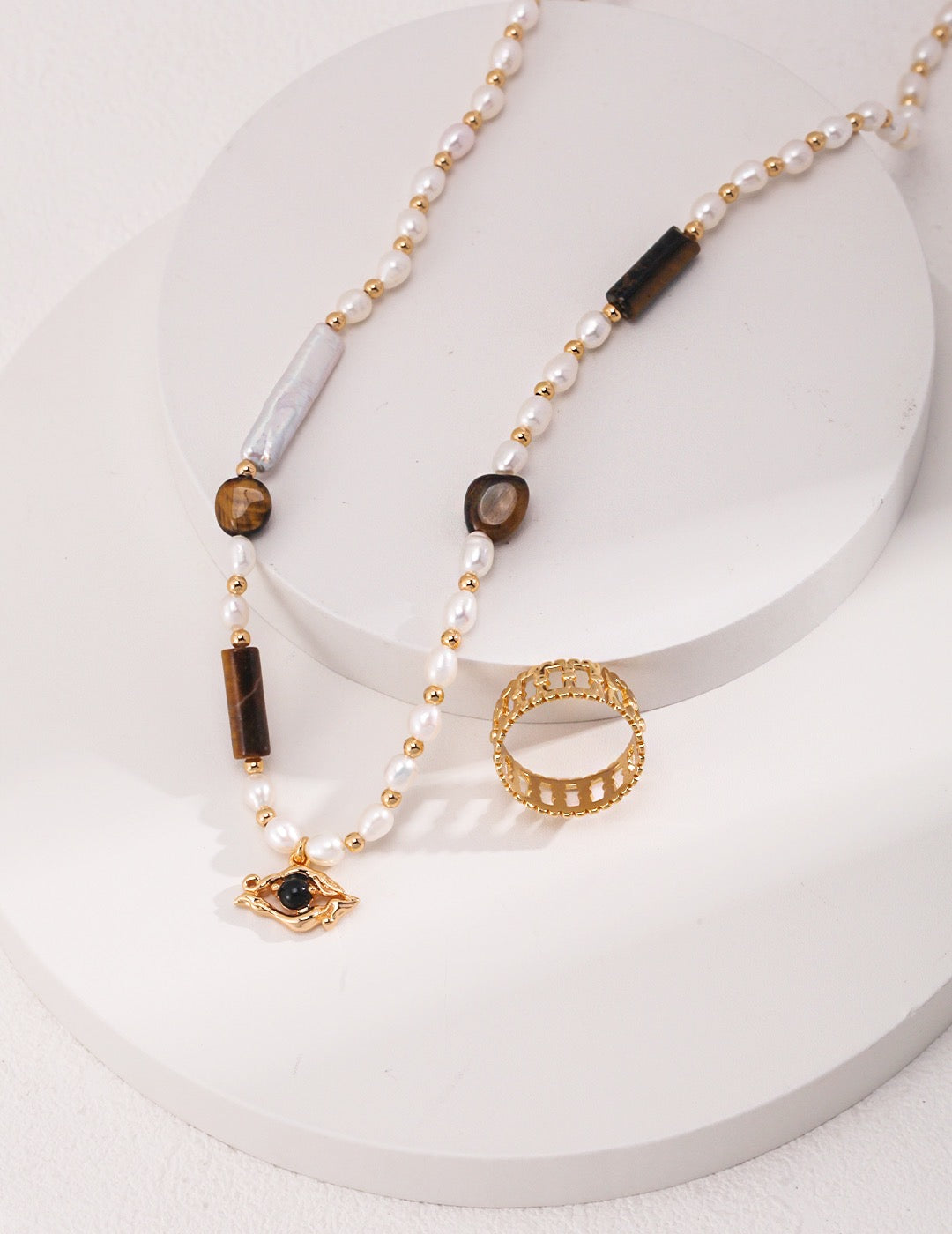 Pearl & Tiger's Eye Necklace - YIN BEAUTY