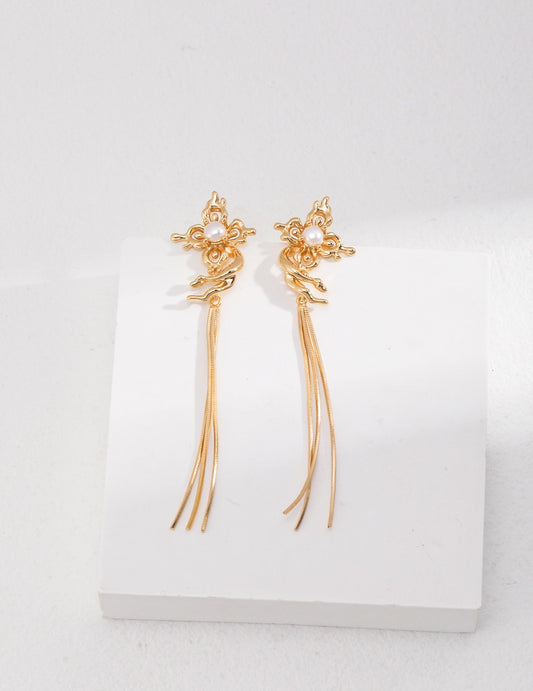 Creative Butterfly Pearl Tassel Earring - YIN BEAUTY