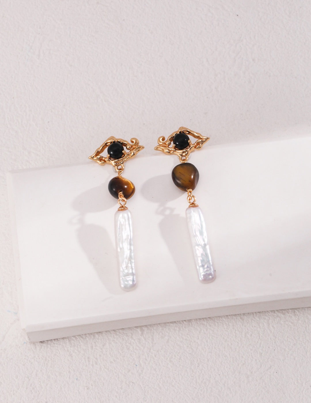 Sterling Silver Tiger's Eye Pearl Earrings