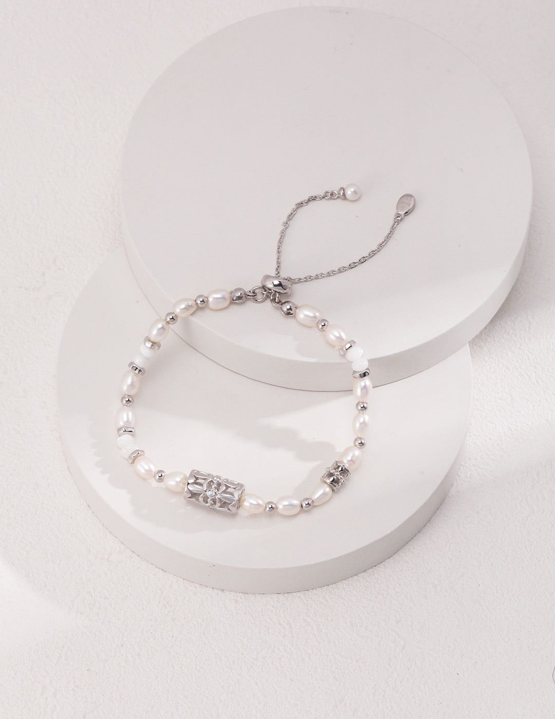 Sterling Silver Pearl Agate Zircon Bracelet